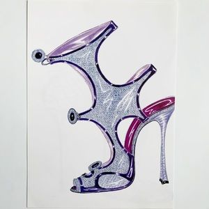 4/$20⭐️ Silver Manolo Blahnik Shoe Illustration *PRINT*